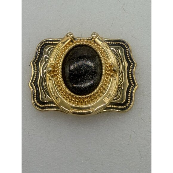 Accessories - Gold Tone Western Style Belt Buckle Horseshoe Cabochon